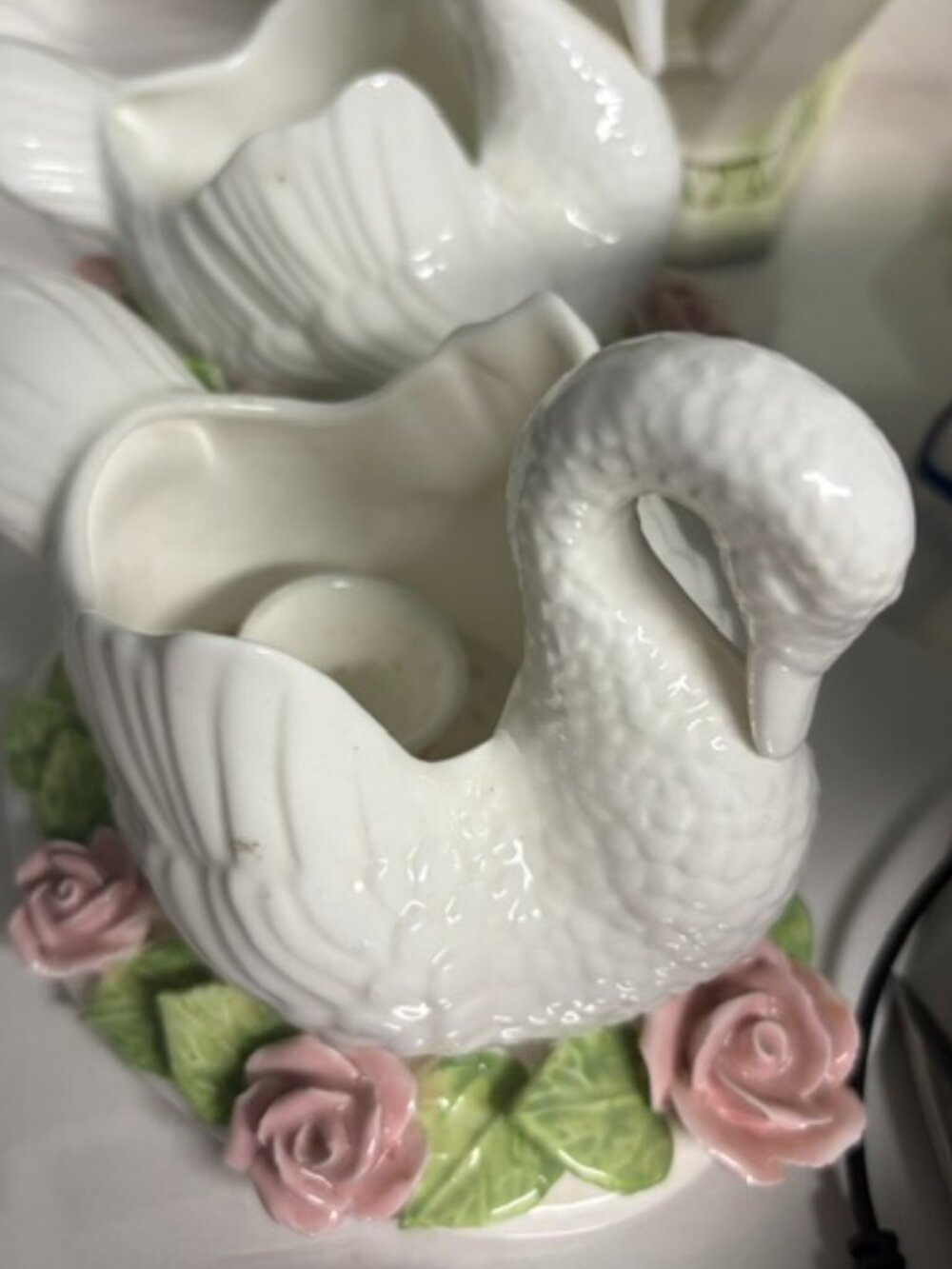 Pair of Vintage Silvestri Porcelain Swan Candlestick Holders